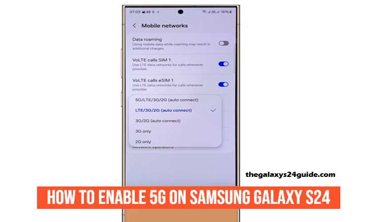 how to enable 5G on samsung galaxy s24