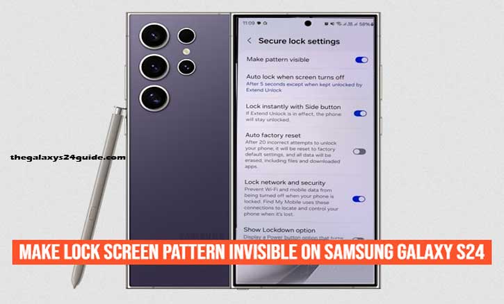 how to make lock screen pattern invisible on samsung galaxy s24