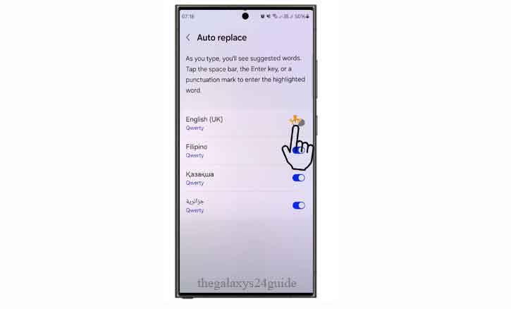 disable auto correct on samsung galaxy s24