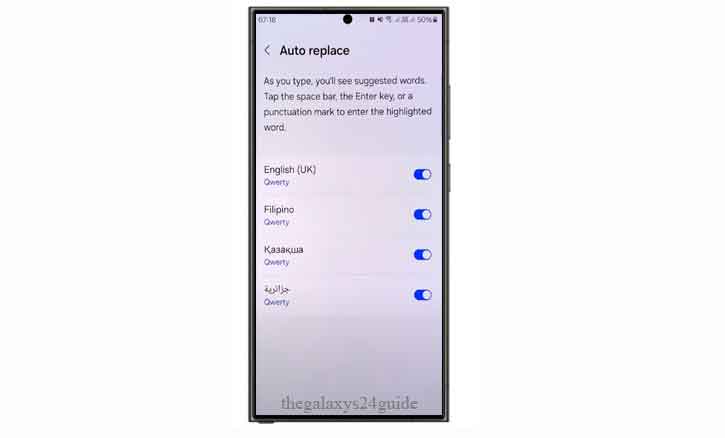 enable auto correct on samsung galaxy s24