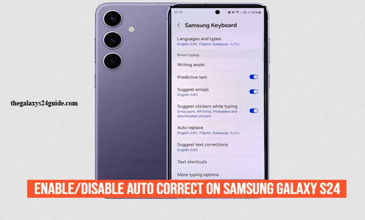 how to enable/disable auto correct on samsung galaxy s24