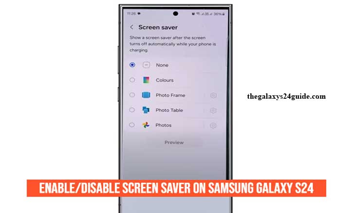 how to enable/disable screen saver on samsung galaxy s24
