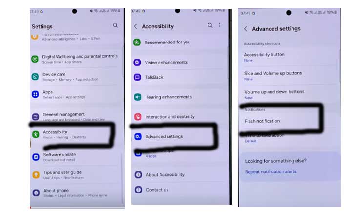 enable camera flash notification light on samsung galaxy s24