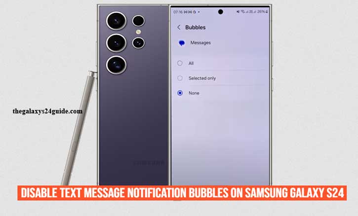 how to disable text message notification bubbles on samsung galaxy s24