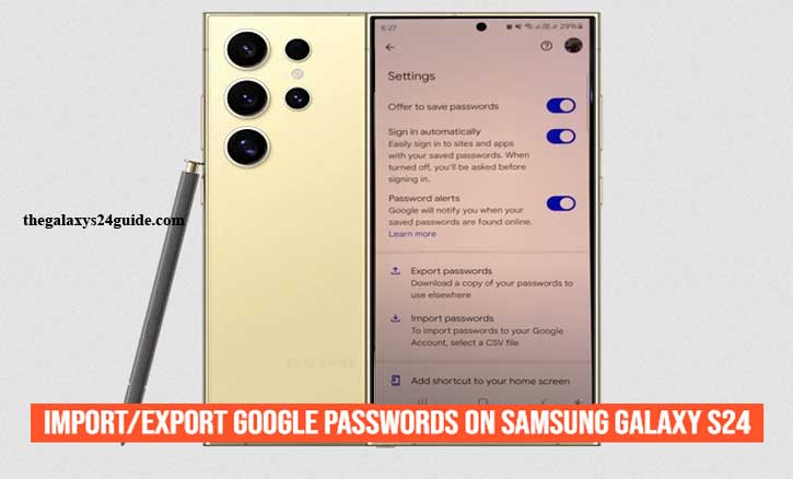 how to import/export google passwords on samsung galaxy s24