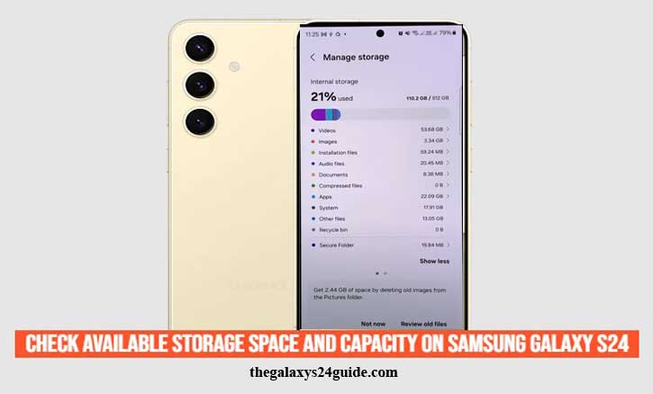 how to check available storage space and capacity on samsung galaxy s24