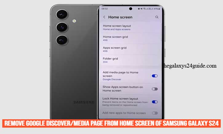 how to remove google discover/media page from home screen of Samsung Galaxy S24
