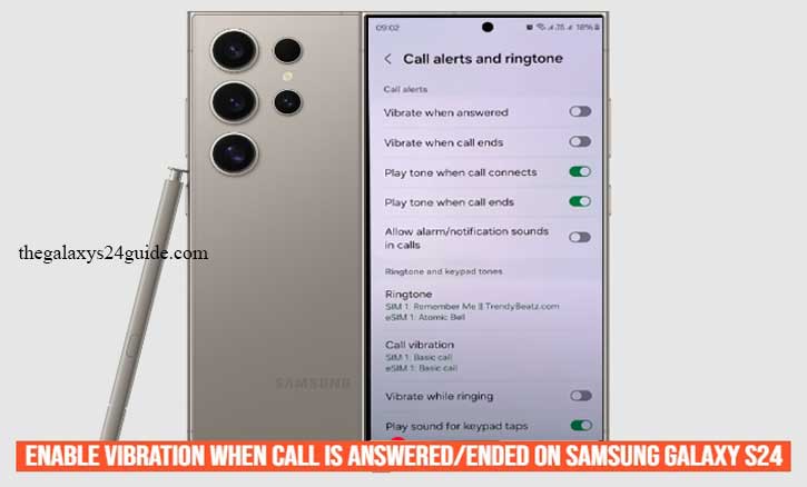 how to enable vibration when call is answered/ended on samsung galaxy s24